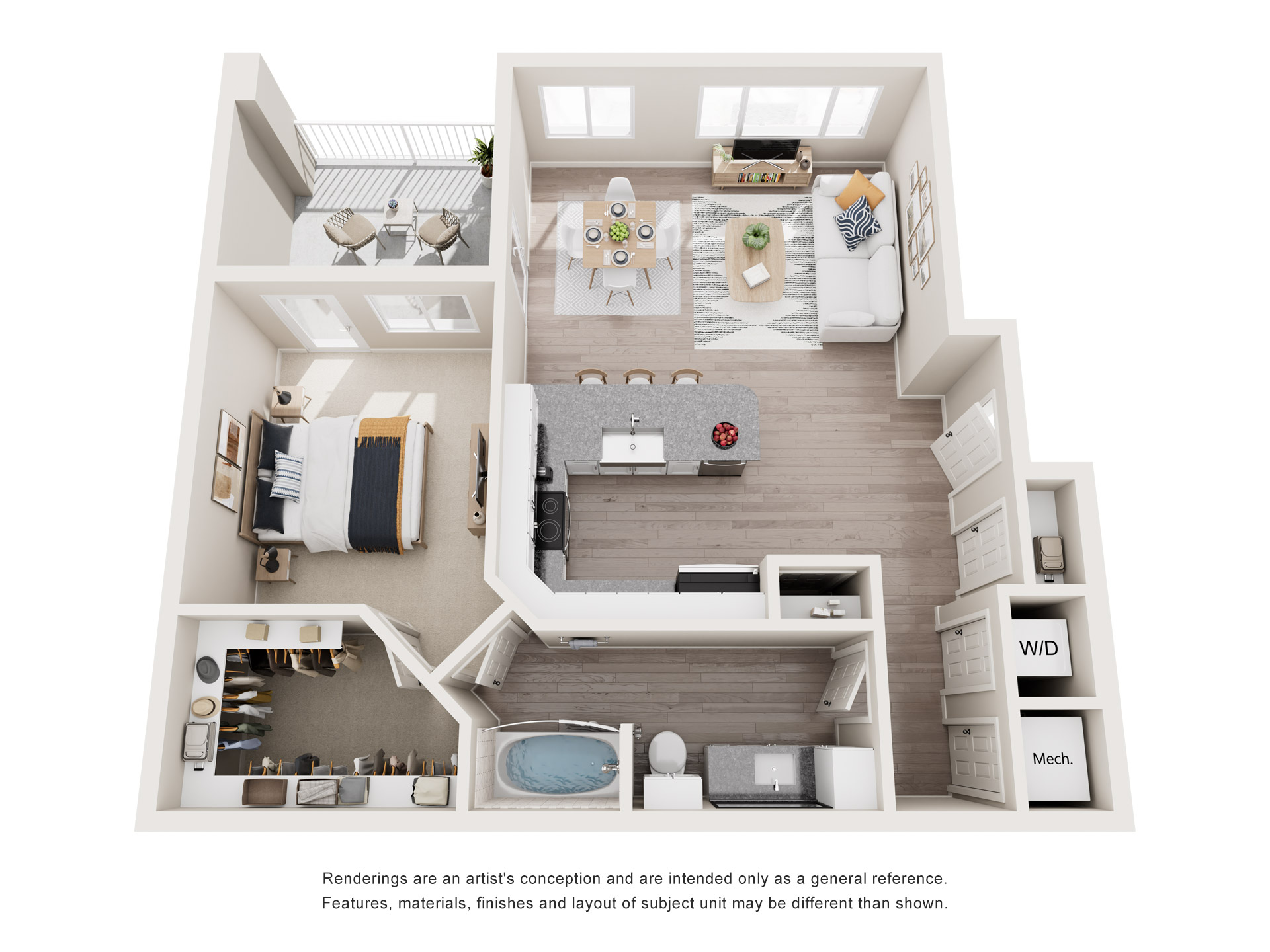Floor plan for 1 bed, 1 bath, 851 sqft